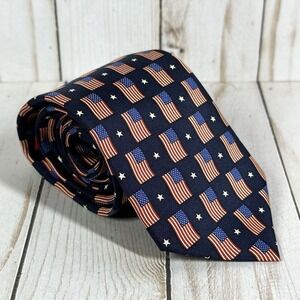 SPIRIT OF FREEDOM Blue, Red & White Patriotic USA Flag & Stars 100% Silk Tie
